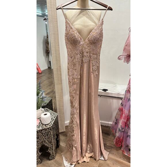 JVN by Jovani JVN2205 Embroidered Lace Fitted Evening Gown Blush/Nude Size 2 - Picture 5 of 9